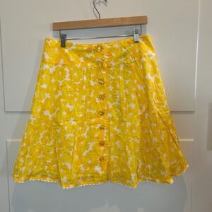Jones New York Signature Petite Yellow Floral Button Front A-Line Skirt 14P